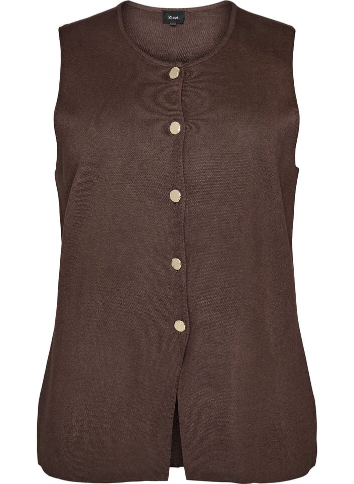 Sleeveless knit vest with decorative buttons, Brown, Packshot