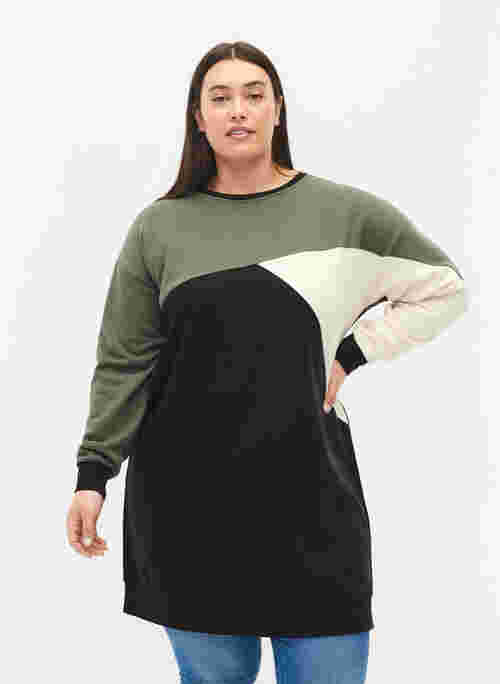 Long sweatshirt with colorblock pattern