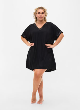 Viscose beach dress, Black, Model image number 2