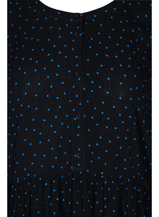 Printed viscose tunic with 3/4 sleeves, Black w. Blue Dot, Packshot image number 2