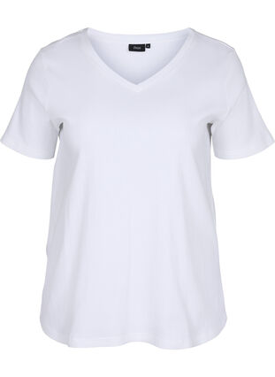 Cotton t-shirt with rib structure, Bright White, Packshot image number 0