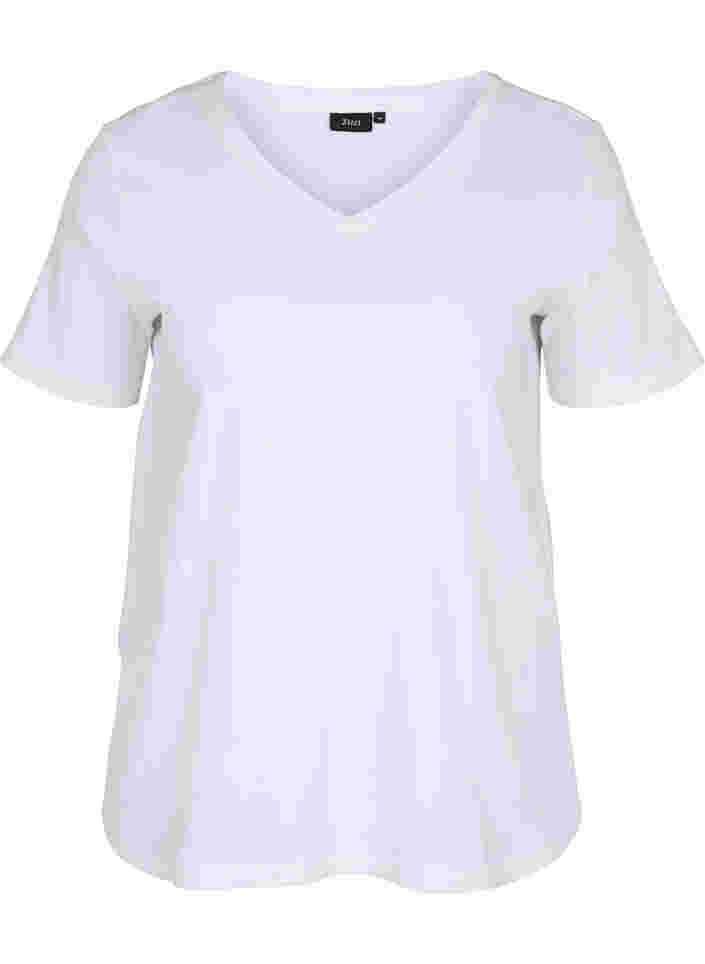 Cotton t-shirt with rib structure, Bright White, Packshot image number 0