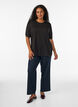 Blouse with button detail and short puff sleeves, Black, Model image number 1