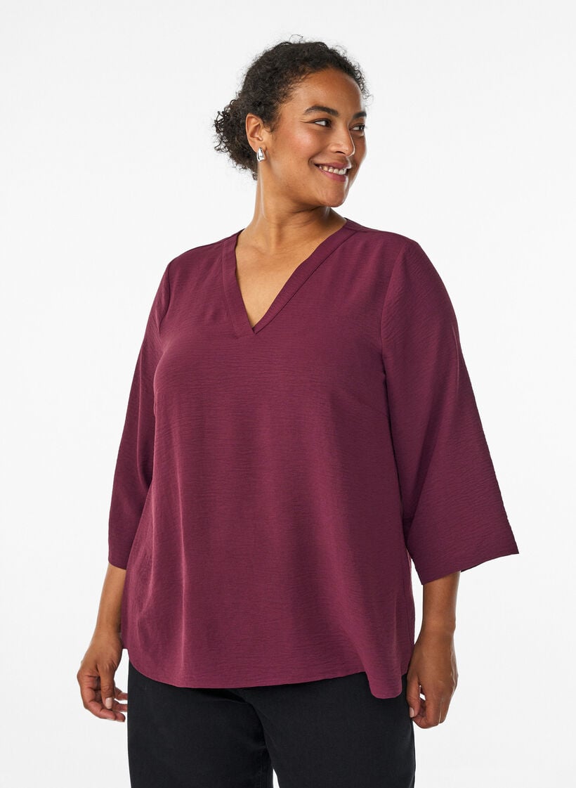 FLASH - Blouse with 3/4 sleeves, Dark Bordeaux, Model image number 0
