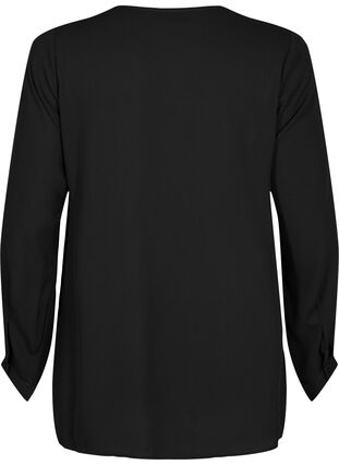 Solid colour shirt with v-neck, Black, Packshot image number 1