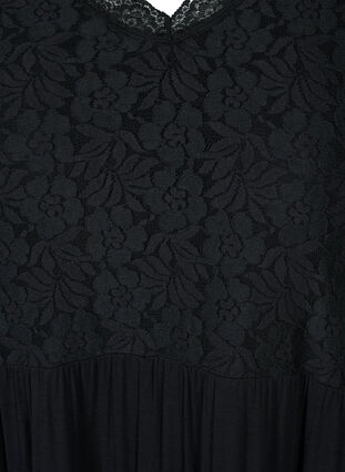 Lace top viscose nightgown, Black, Packshot image number 2