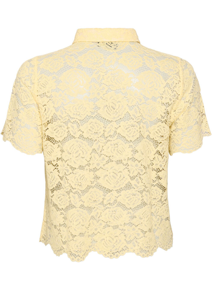 Lace shirt blouse with pearl buttons, Yellow, Packshot image number 1