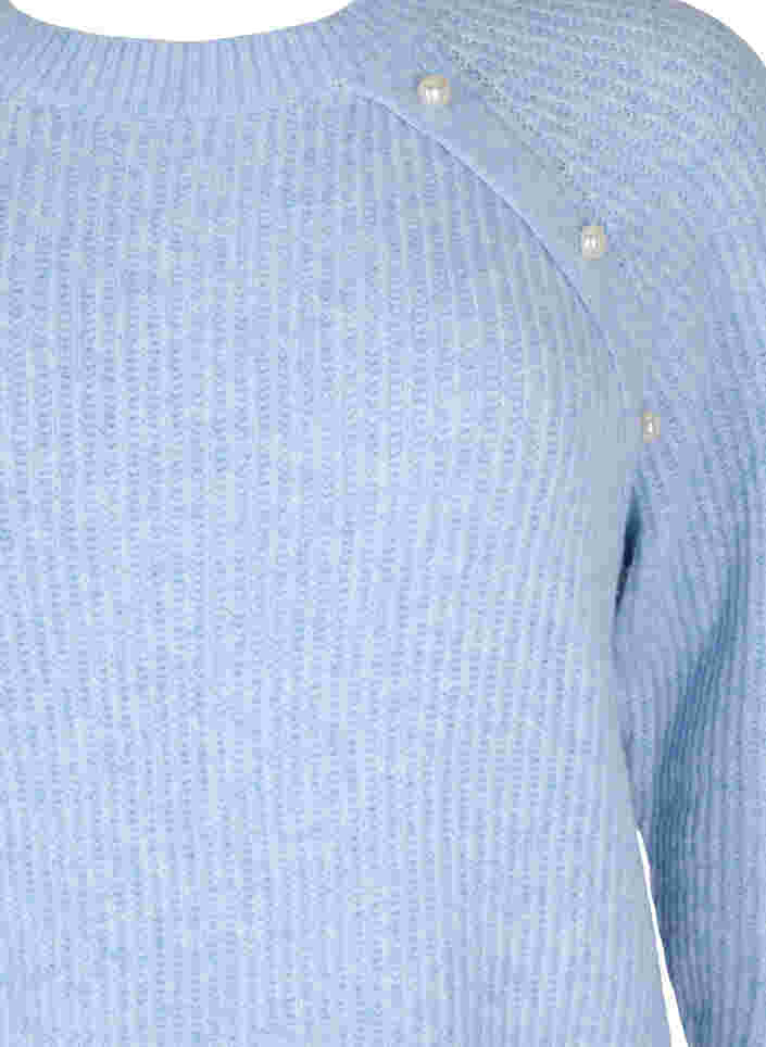 Melange knit sweater with pearl buttons, Light Blue Mel., Packshot image number 2