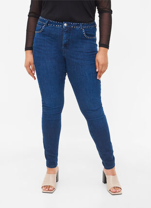 Super slim Amy jeans with studs, Dark blue, Model image number 3