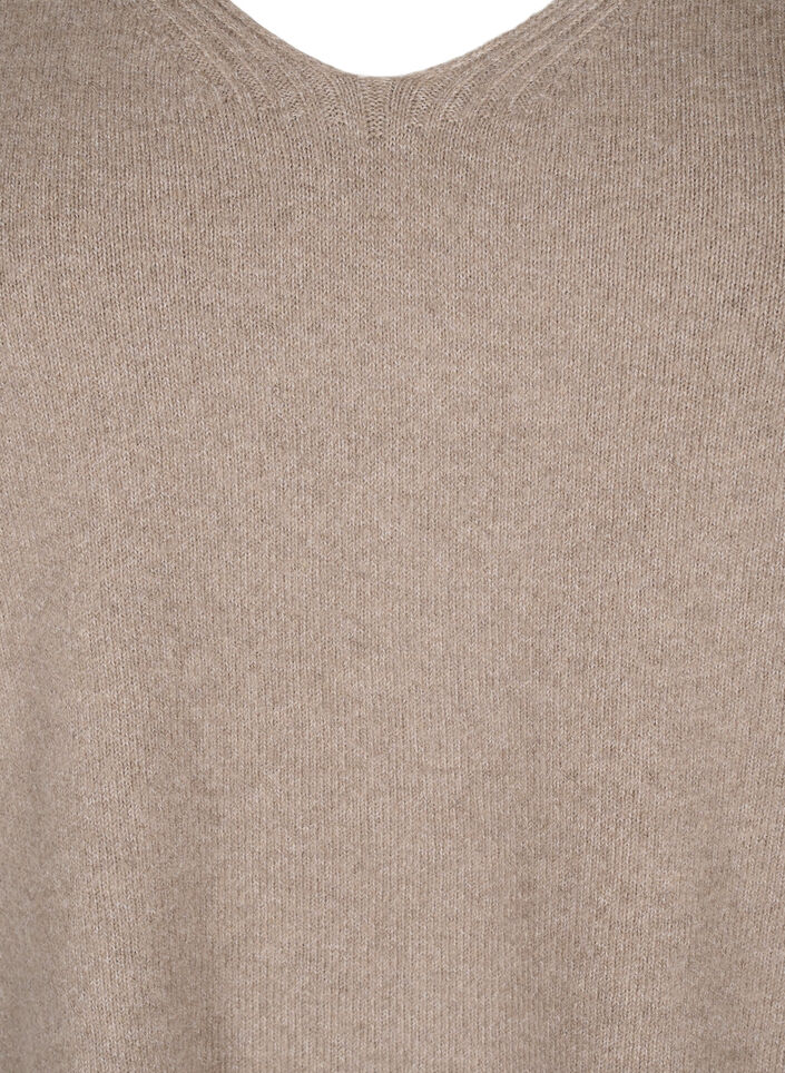 Knitted blouse with V-neck, Desert Taupe Melange, Packshot image number 2