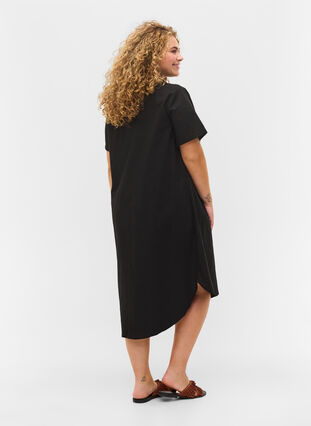 Long cotton shirt with short sleeves, Black, Model image number 1