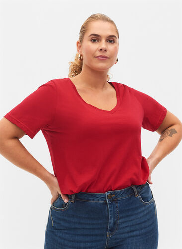 2-pack basic cotton t-shirt, Tango Red/Black, Model image number 0