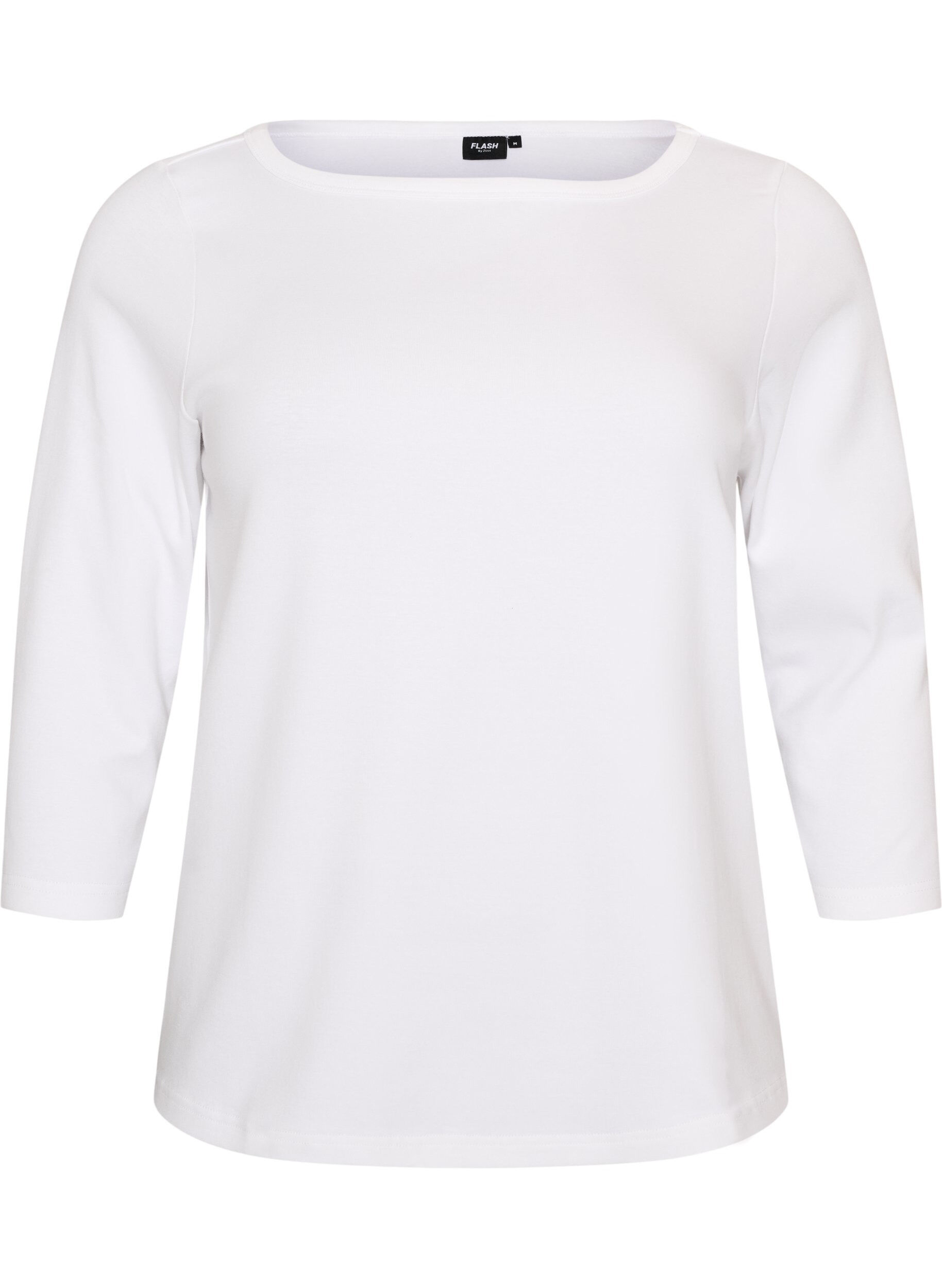 ZizzifashionBasic T-shirt with boat neckline and 3/4 sleeves, White, Packshot image number 0
