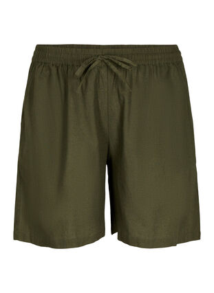 Loose shorts in cotton blend with linen, Forest Night, Packshot image number 0