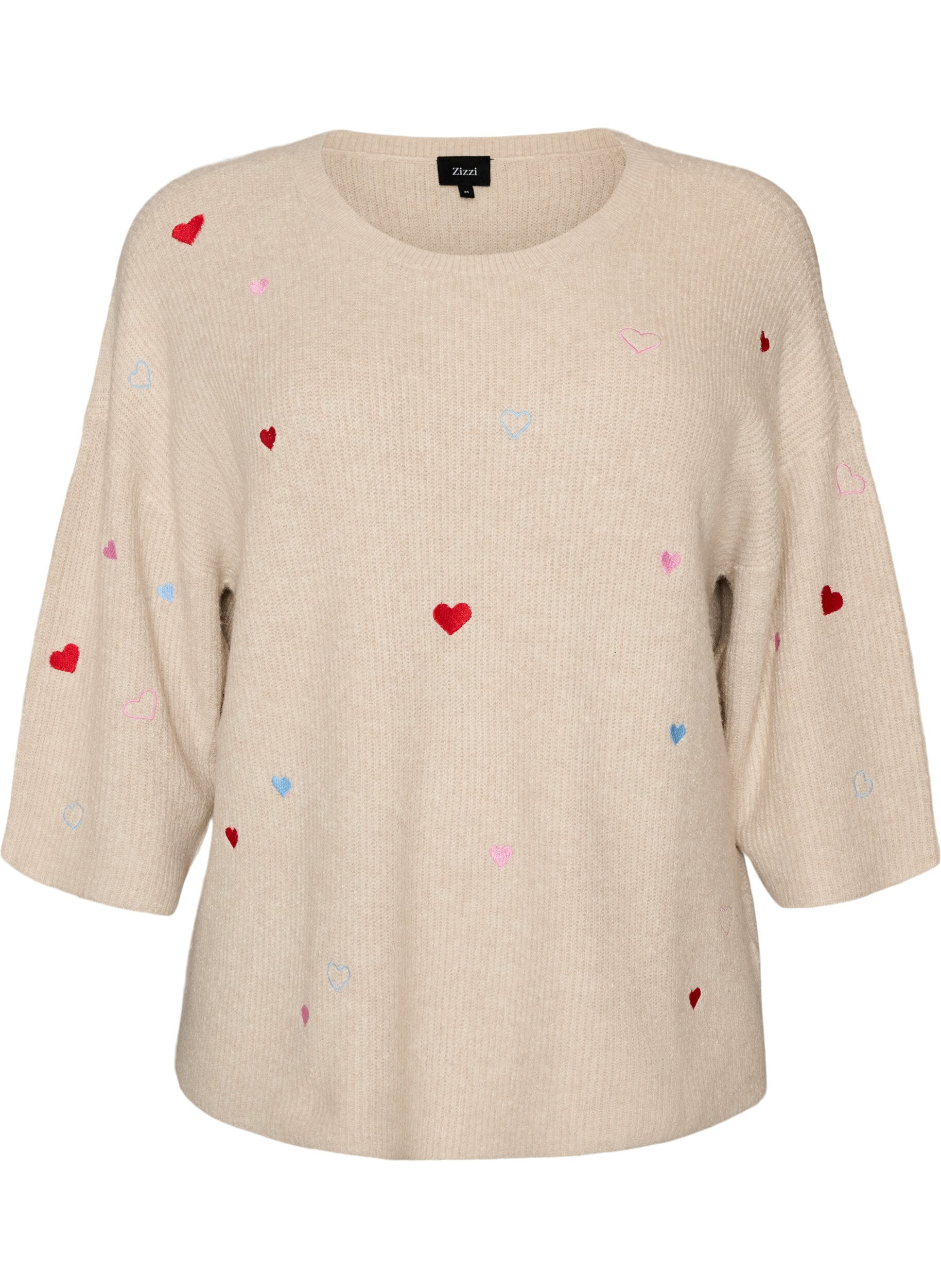 Knitted blouse with hearts and 3/4 sleeves