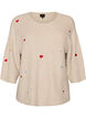 Knitted blouse with hearts and 3/4 sleeves, Beige, Packshot image number 0