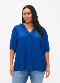 Viscose blouse with puff sleeves and ruffles, Surf the web, Model