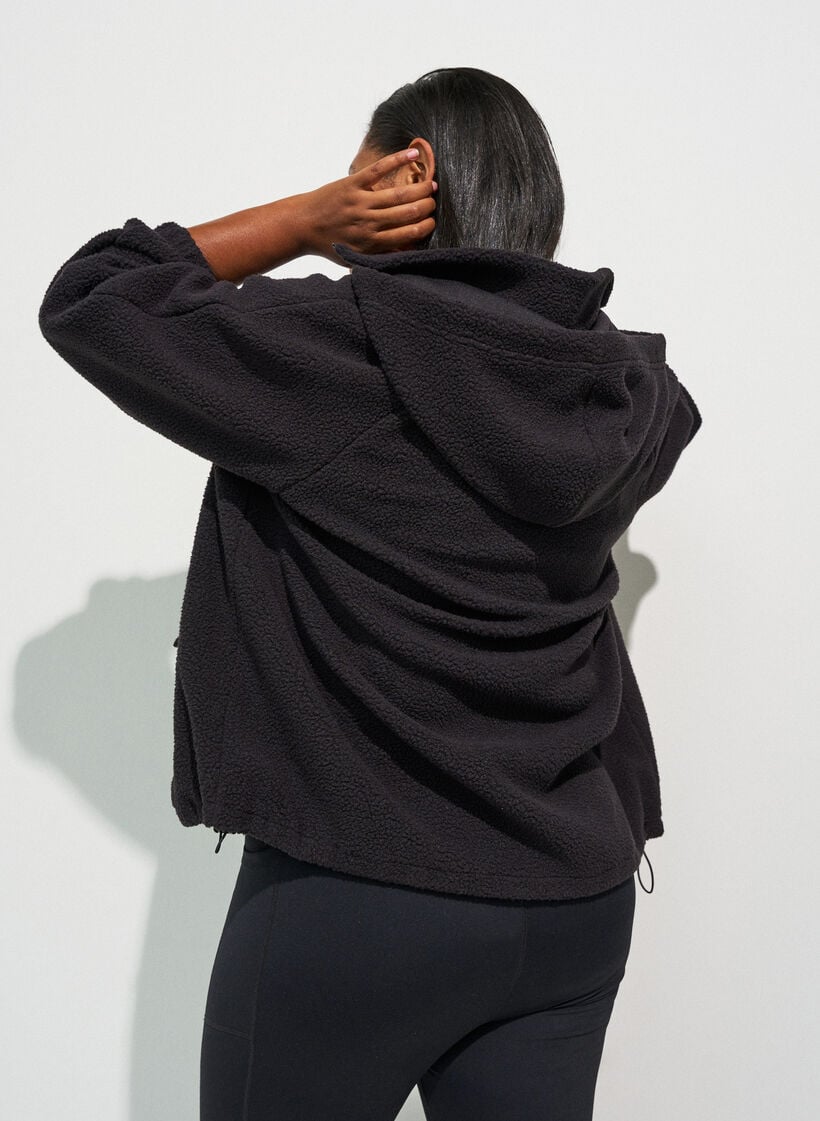 Teddy jacket with a hood and zipper, Black, Model image number 1