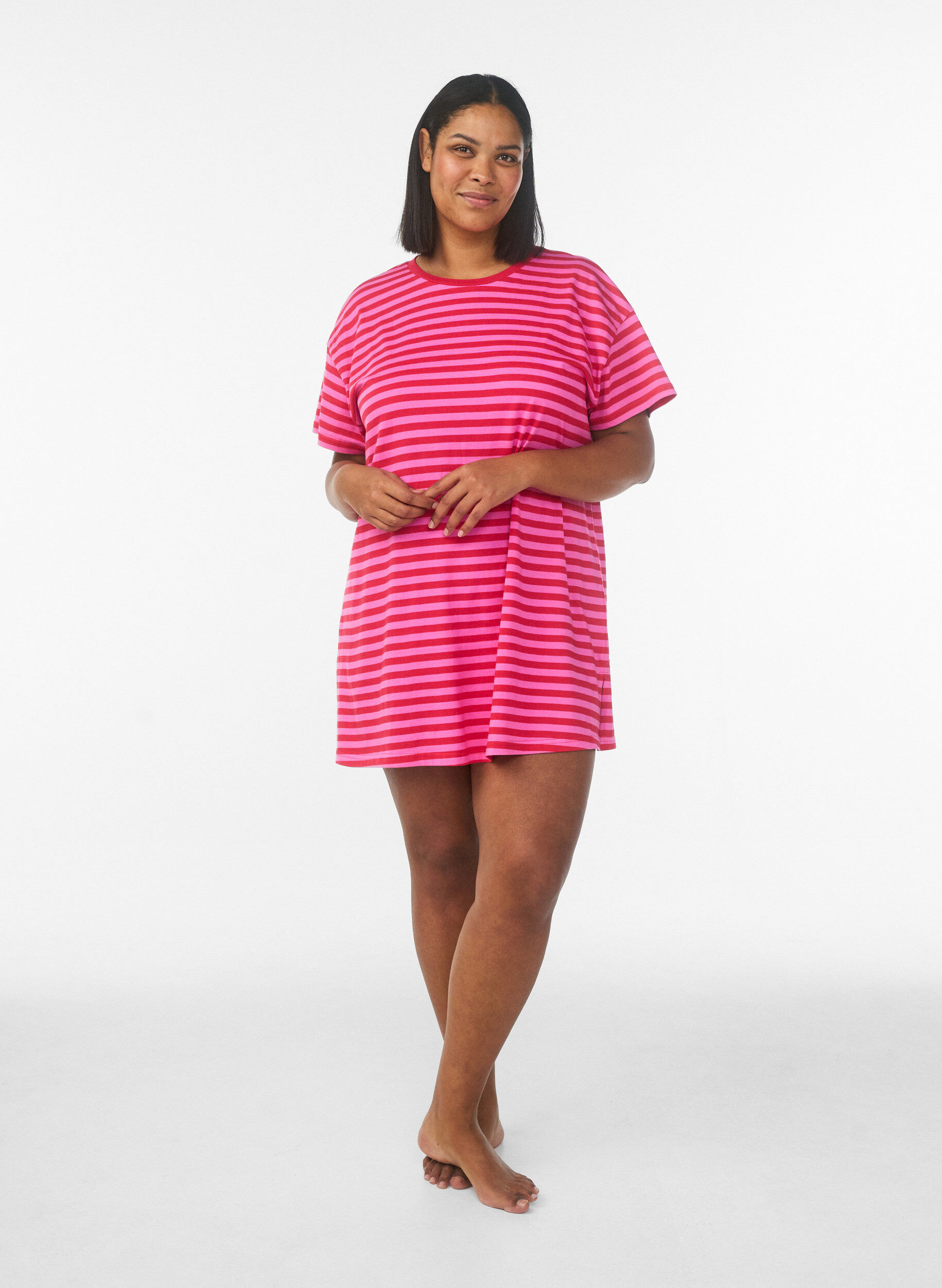 Zizzifashion Long striped night T-shirt, Pink, Model image number 1