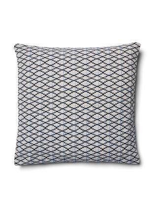 Jacquard patterned cushion cover, Black/Blue/White, Packshot image number 0