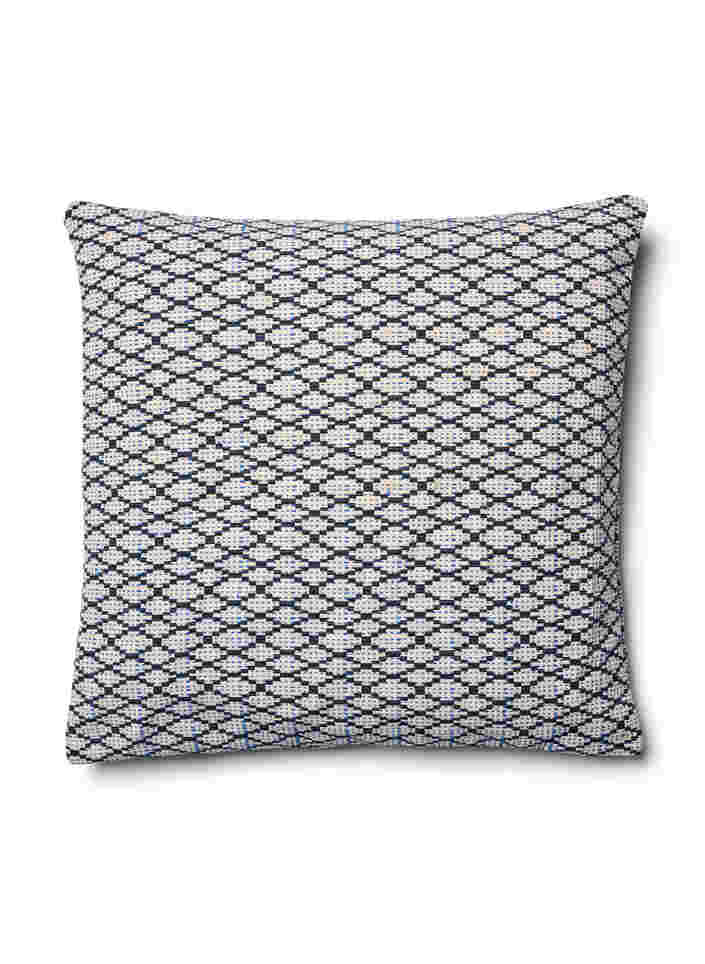 Jacquard patterned cushion cover, Black/Blue/White, Packshot