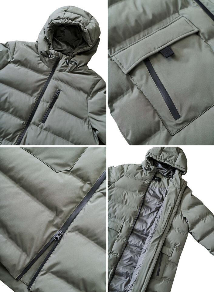 Puffer coat with hood and pockets, Green, Packshot image number 4