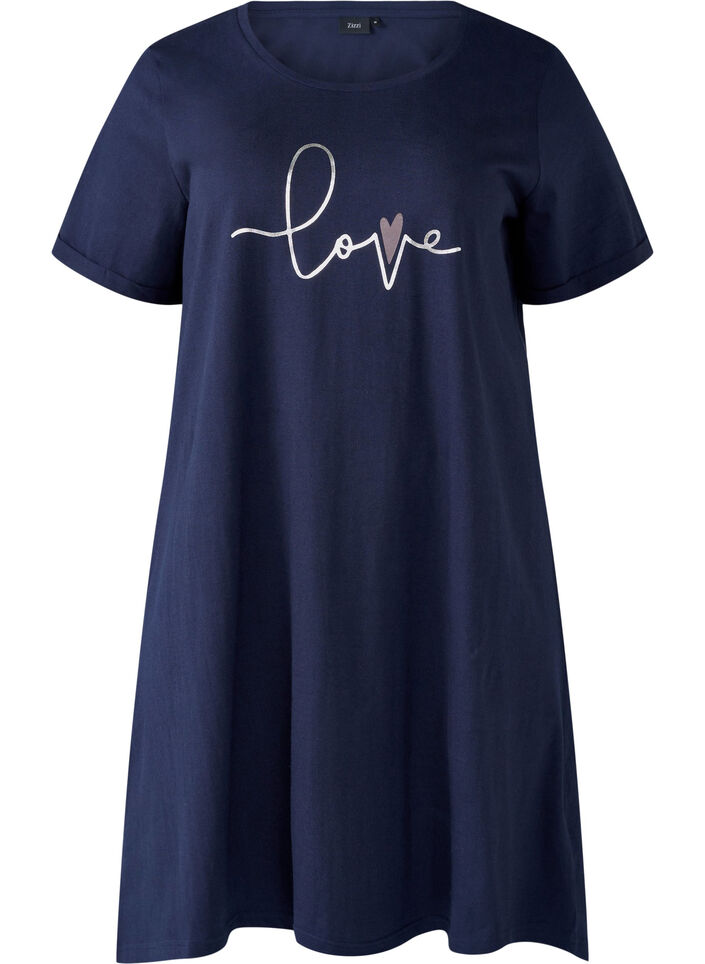 Short-sleeved nightgown in organic cotton, Blue, Packshot image number 0