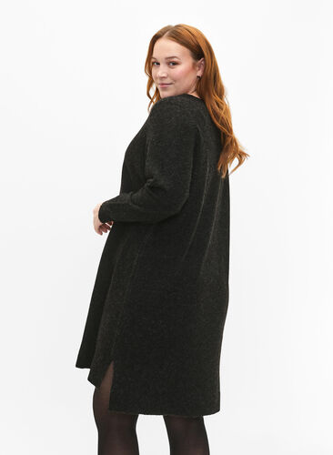 Knitted dress with slit, Dark Grey Melange, Model image number 1