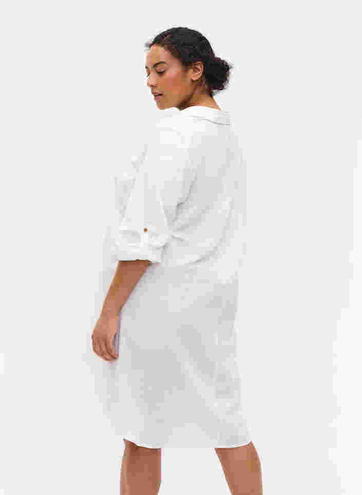 Dress with V neckline and collar, White, Model image number 1
