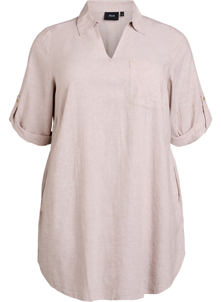 Linen and viscose tunic with A-shape, Beige, Packshot image number 0