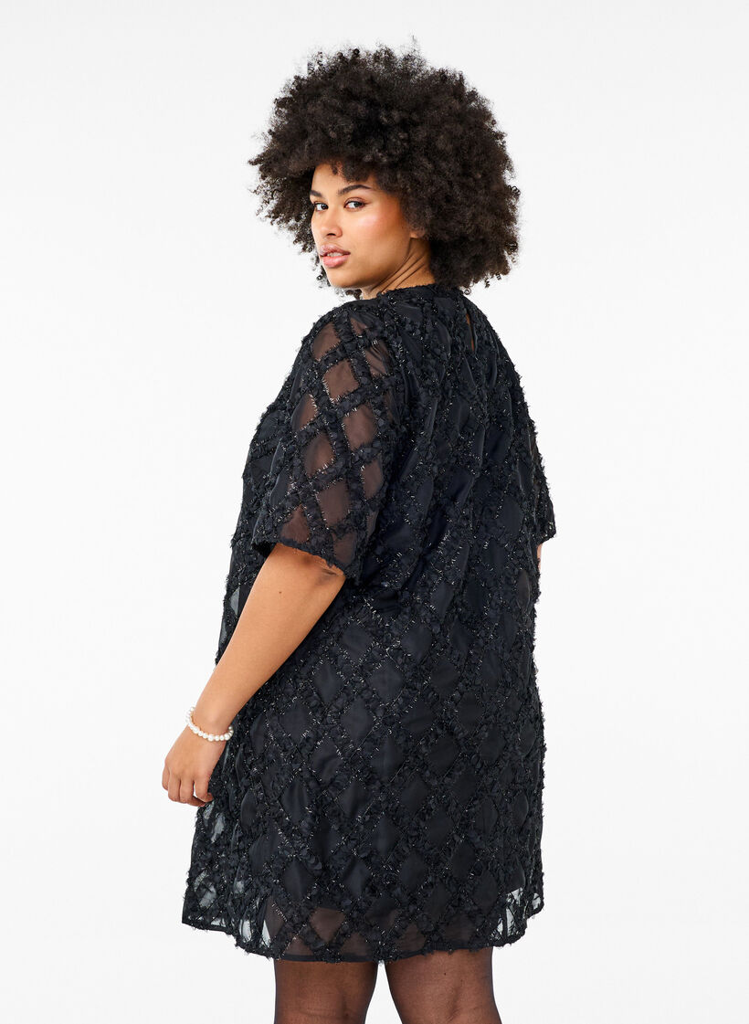 Short textured dress, Black, Model image number 1