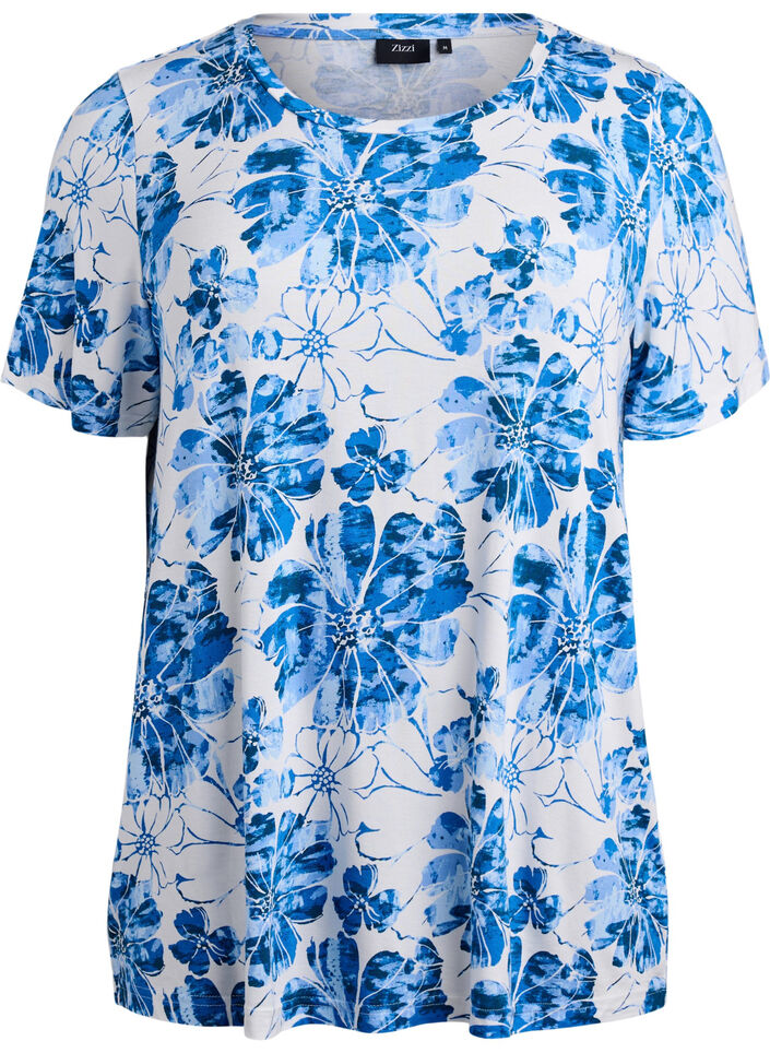 T-shirt with floral print, Blue, Packshot image number 0