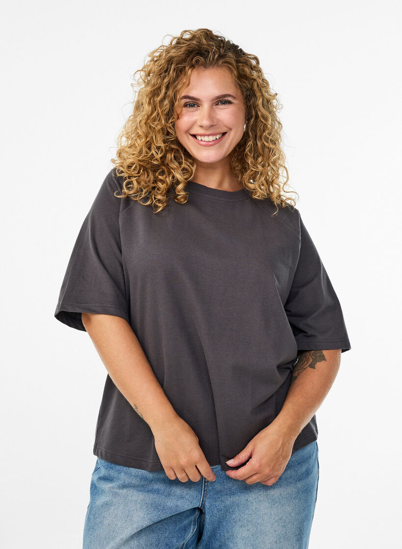 Jersey blouse with 1/2 raglan sleeves, Dark Grey, Model image number 0