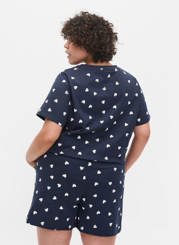 Short sleeved pyjama t-shirt in cotton, Navy Blazer AOP, Model image number 1