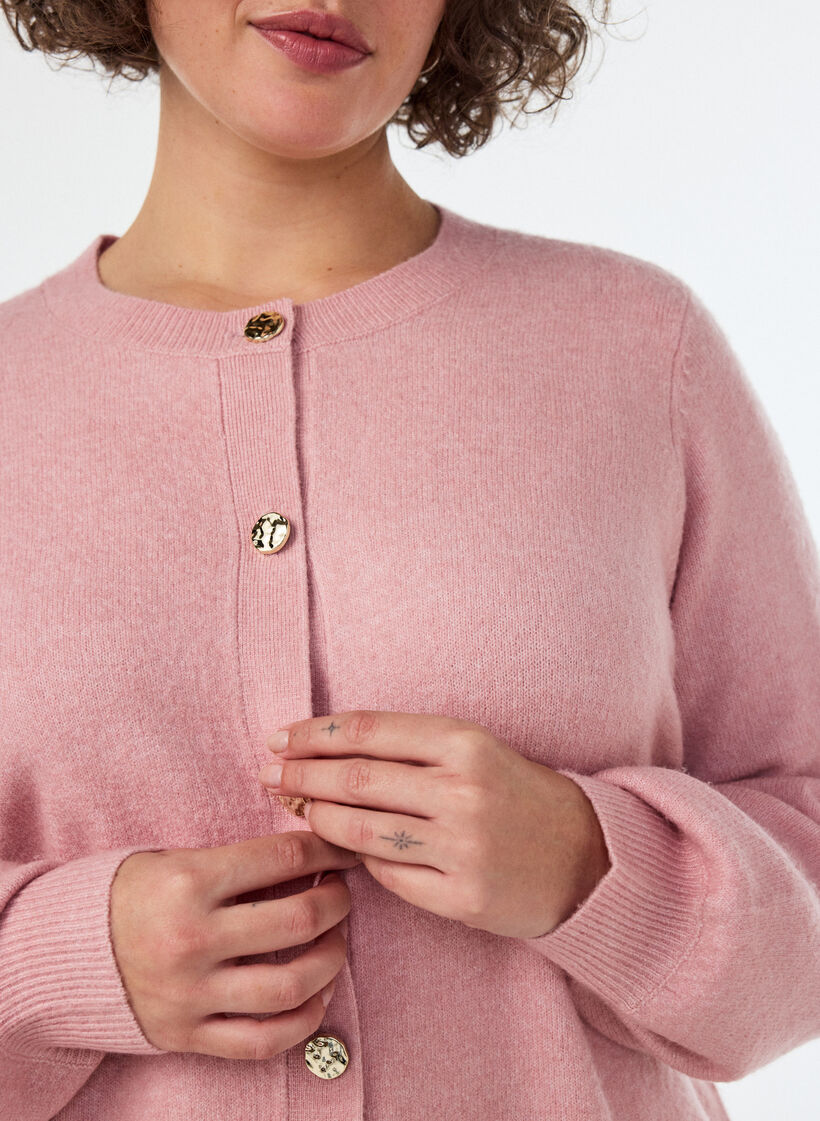 Cardigan in a soft knit with gold-coloured buttons, Red, Model image number 3