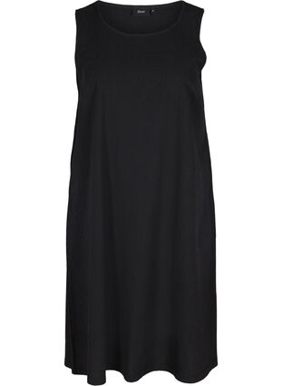 Sleeveless cotton dress with A-line cut, Black, Packshot image number 0