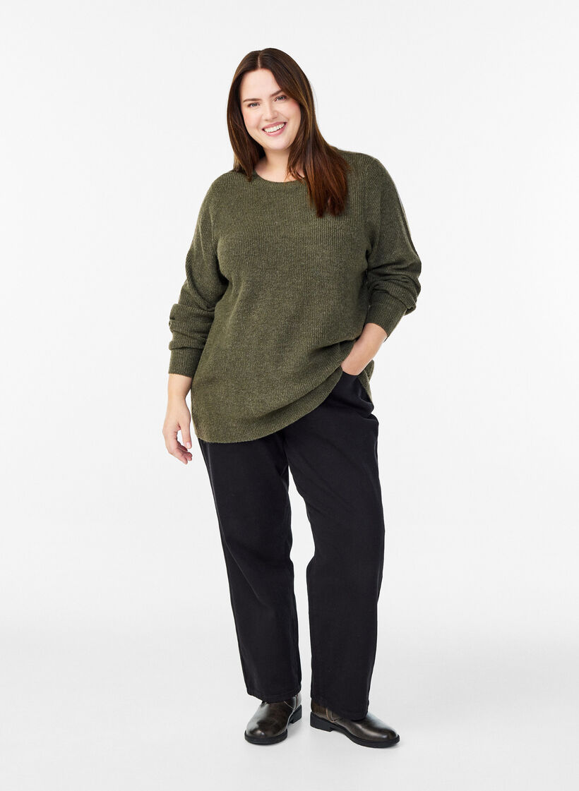 Melange knit blouse with round neck, Green, Model image number 1