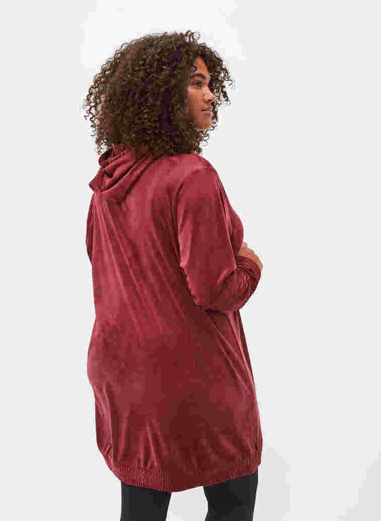 Hooded, velour sweatshirt dress , Cabernet, Model image number 1