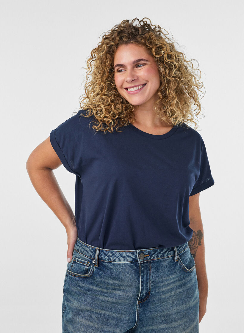 Short sleeved cotton blend t-shirt, Blue, Model image number 0