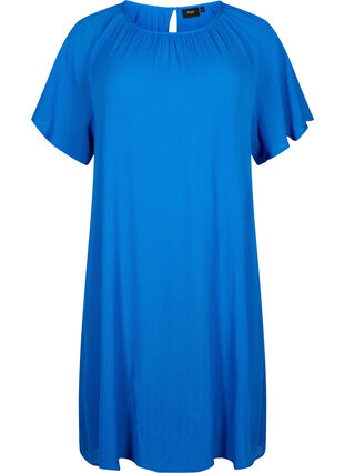 Viscose dress with short sleeves, Victoria blue, Packshot image number 0