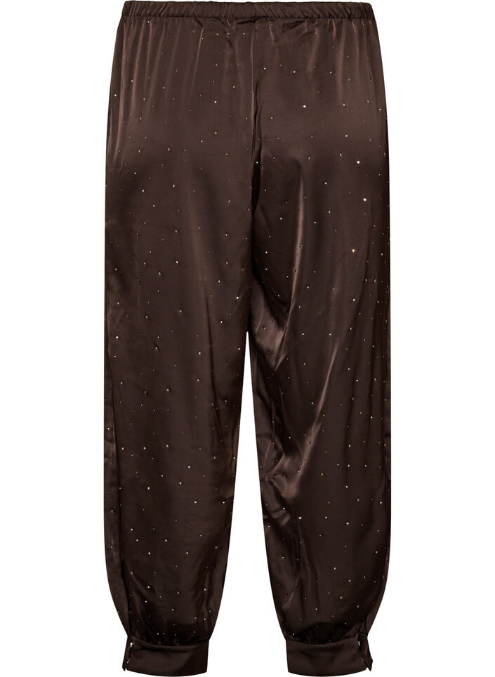 Satin balloon trousers with rhinestones, Brown, Packshot image number 1