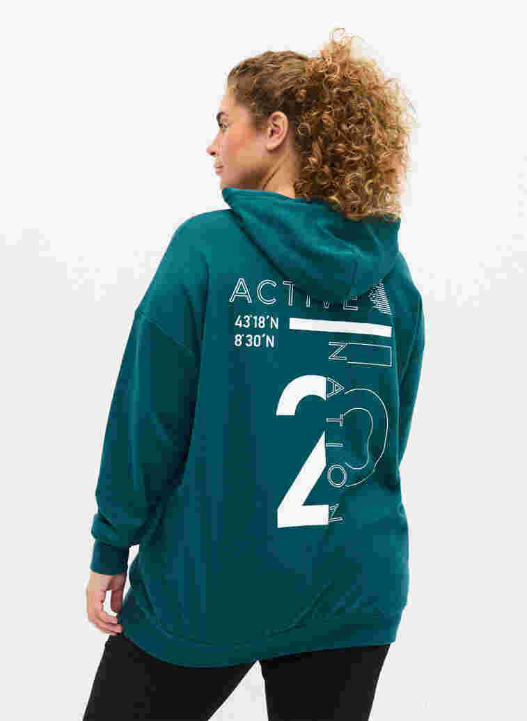Cardigan with a hood and print, Deep Teal, Model image number 1