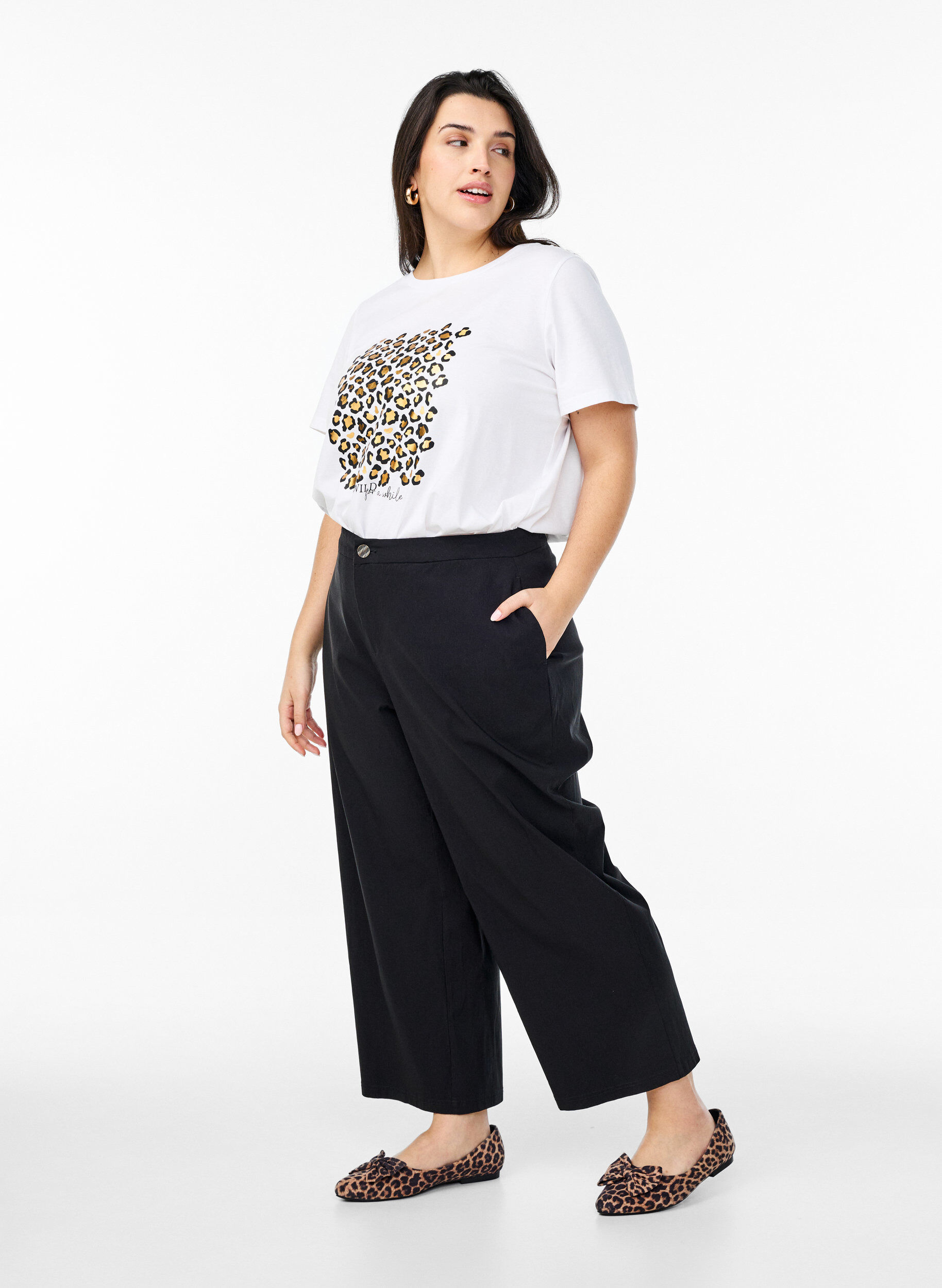 Zizzifashion T-shirt with leopard print, Bright White w. Leo, Model image number 2
