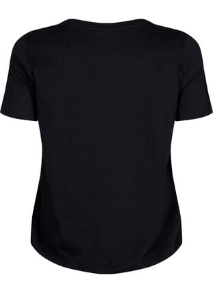 Short-sleeved cotton T-shirt with elasticated hem, Black w. Live, Packshot image number 1