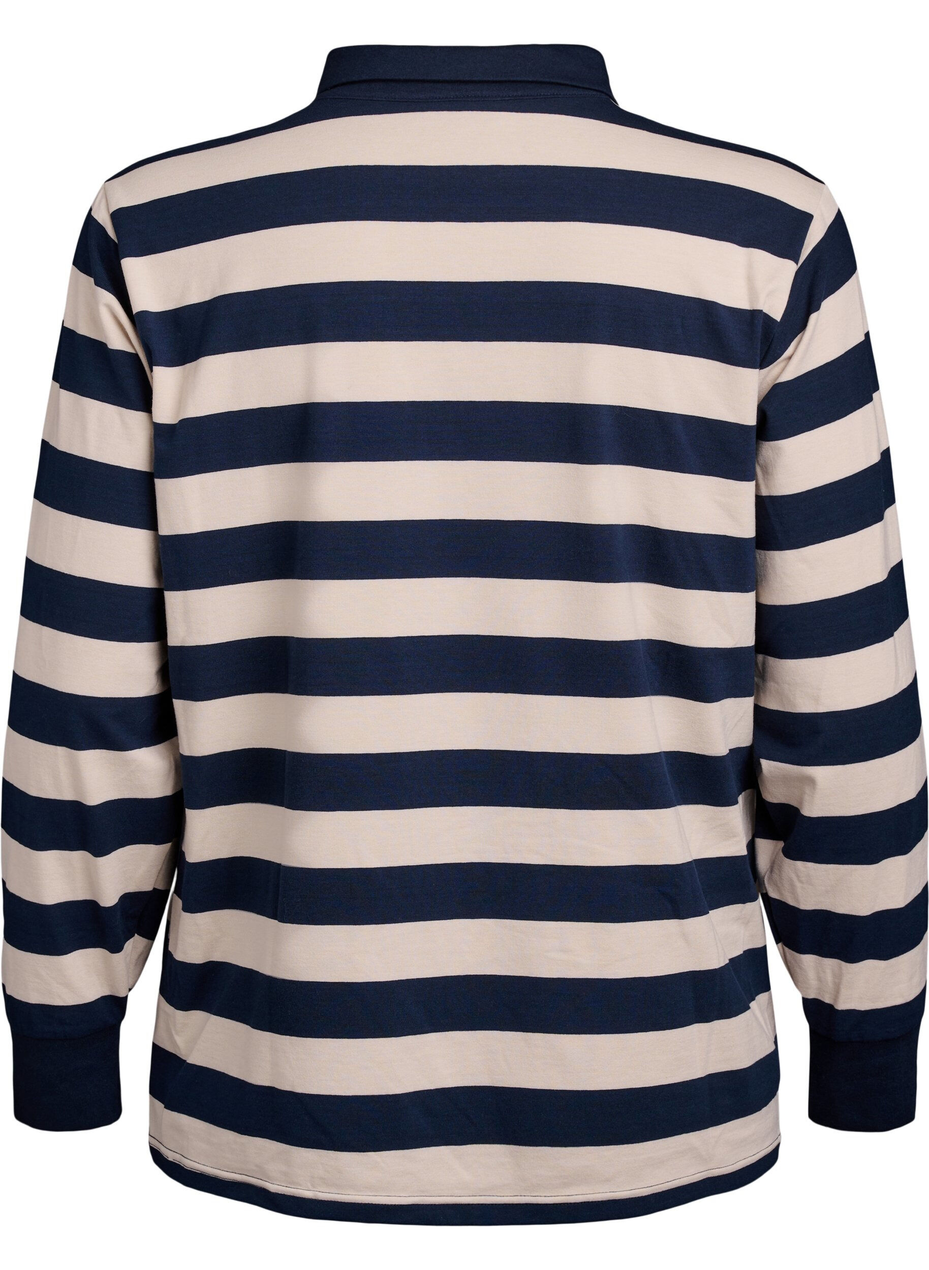 Zizzifashion Striped polo shirt with terry detailing, Birch w. Navy, Packshot image number 1