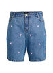 High-waist denim shorts with embroidered hearts, Light Blue, Packshot image number 0