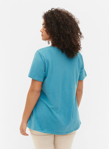 Basic plain cotton t-shirt, Brittany Blue, Model image number 1
