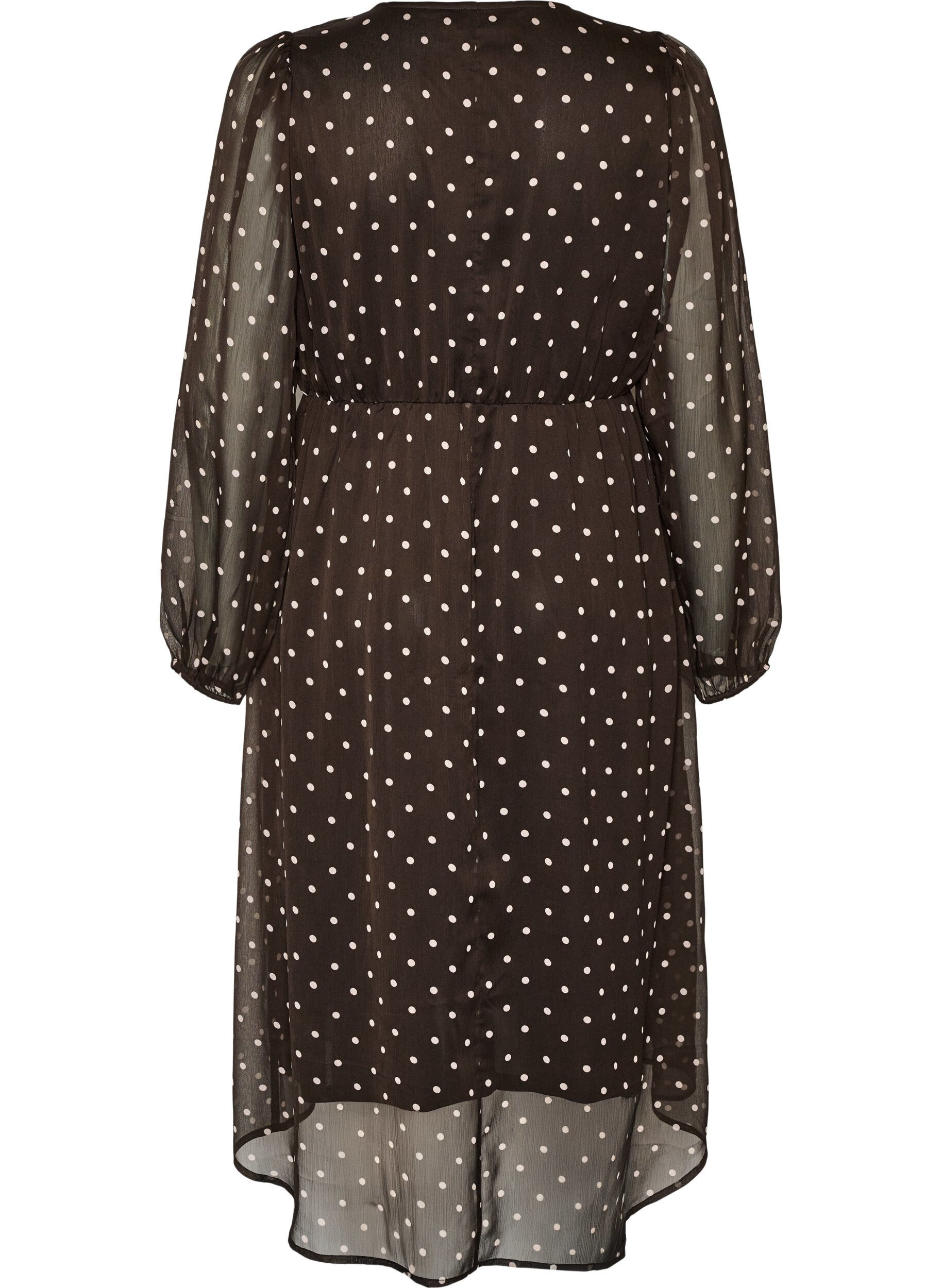 ZizzifashionChiffon dress with polka dots and long sleeves, Brown, Packshot image number 1