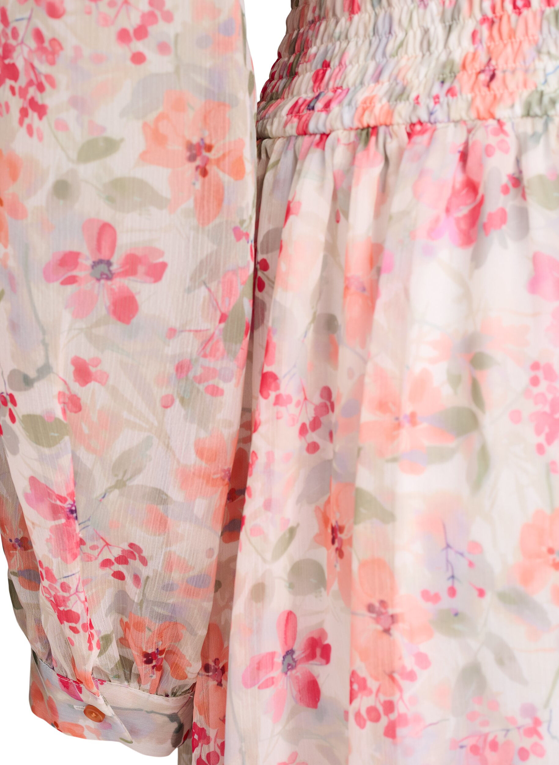 Zizzifashion Floral midi dress with wrap-look and smock, Orange, Packshot image number 3