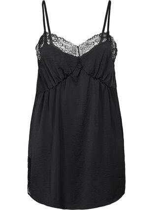 Nightgown with lace and slits, Black, Packshot image number 0